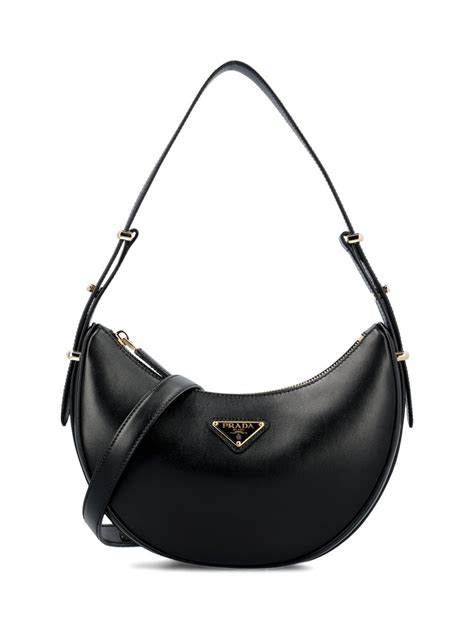 prada triangle logo plaque moon shaped shoulder bag